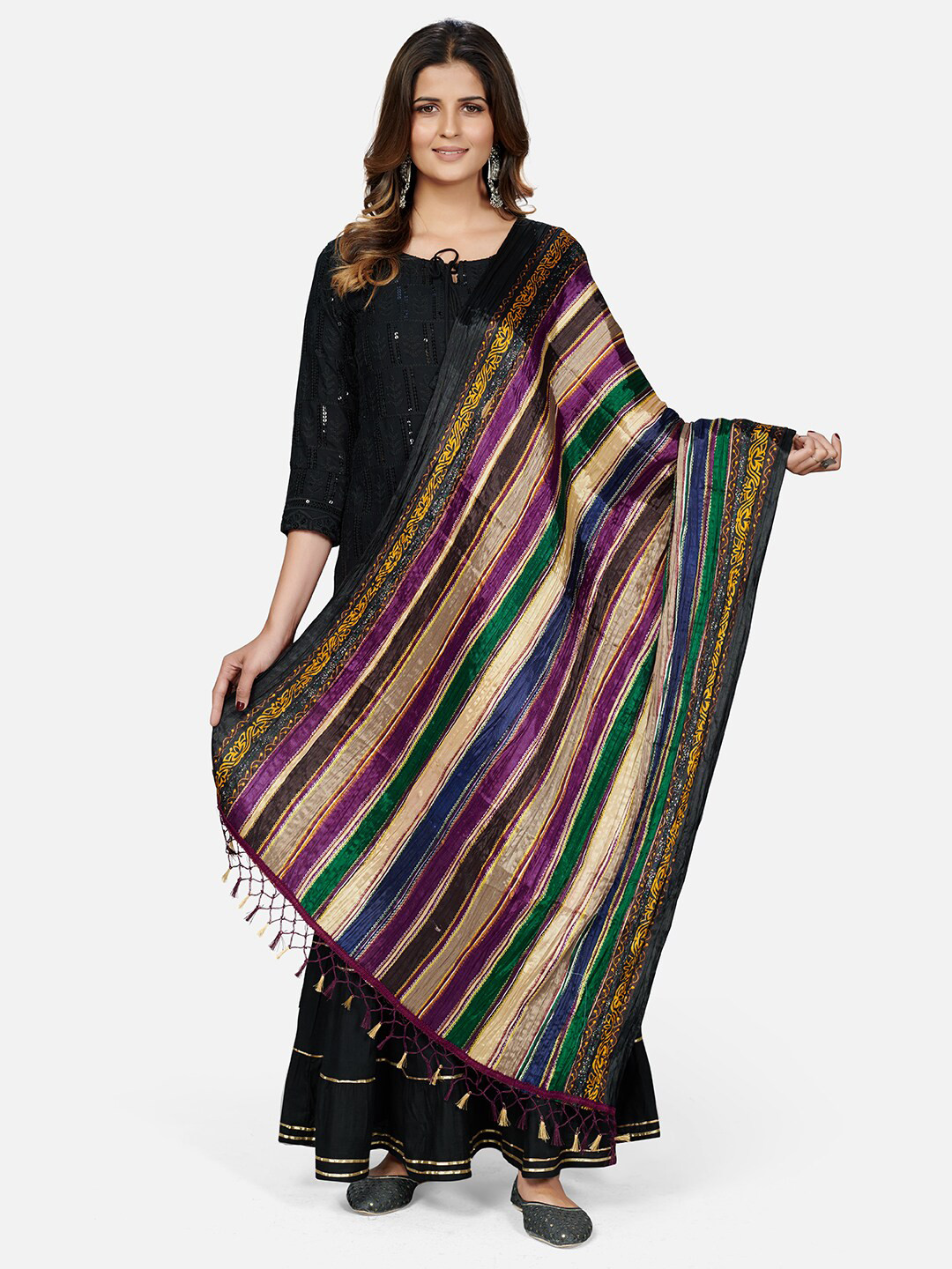 

Vbuyz Multicoloured Striped Pure Silk Leheriya Dupatta, Multi