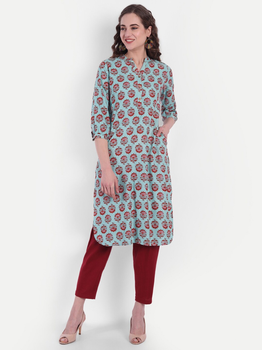 

SUTI Women Blue Floral Printed Kurta