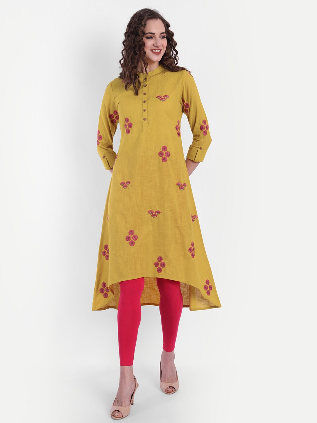 

SUTI Women Yellow Floral Embroidered Kurta