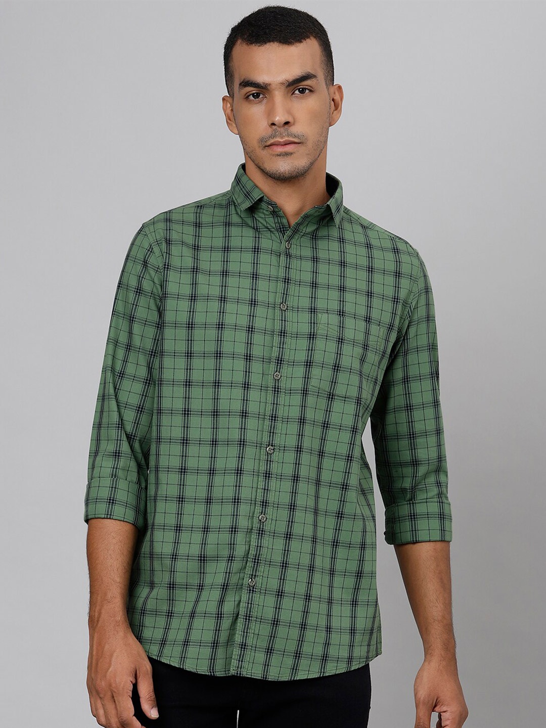 

Richlook Men Green Regular Fit Checked Casual Shirt