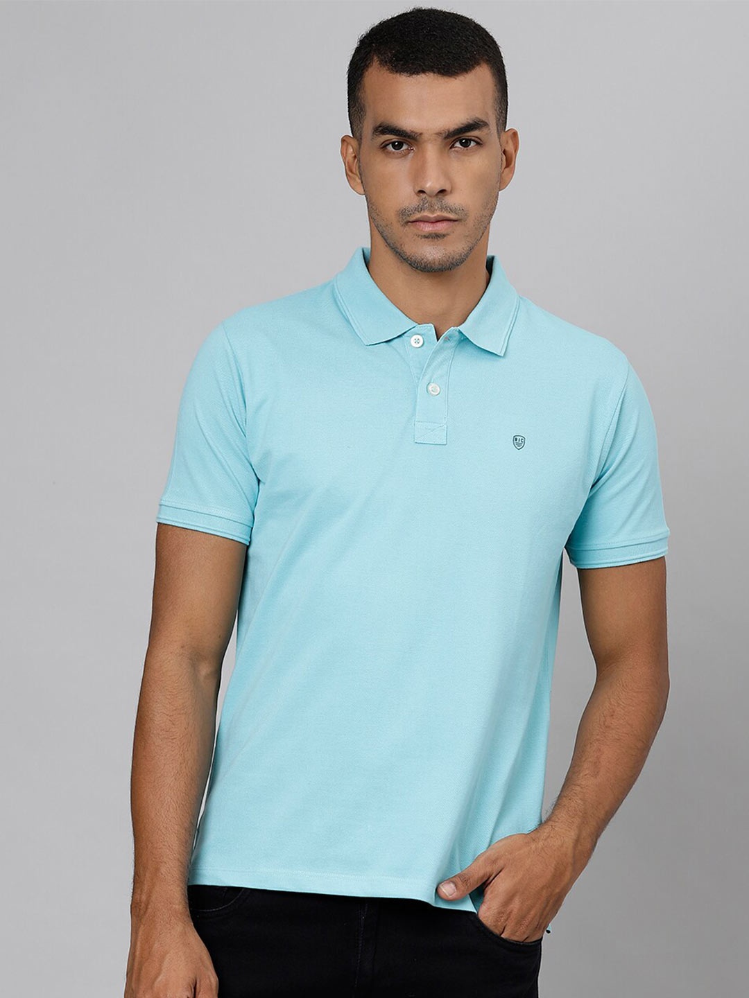 

Richlook Men Blue Polo Collar Slim Fit T-shirt