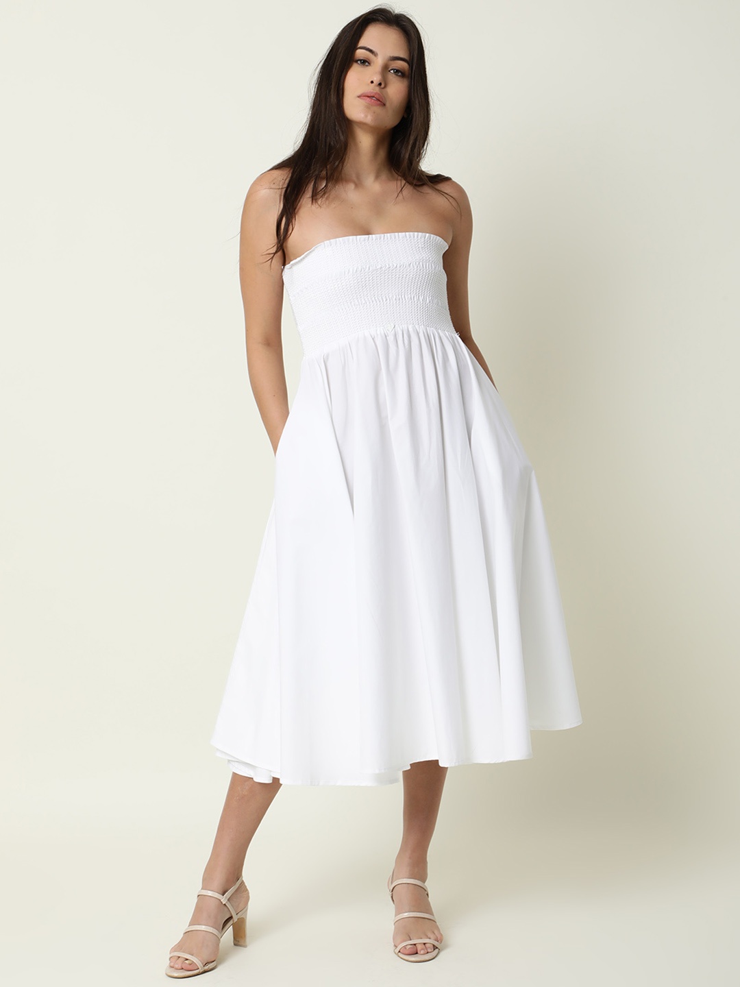

RAREISM Women White Empire Midi Dress