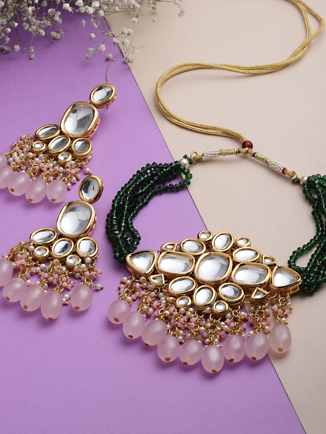 

KARATCART Gold-Plated Pink Kundan Studded Choker Jewellery Set