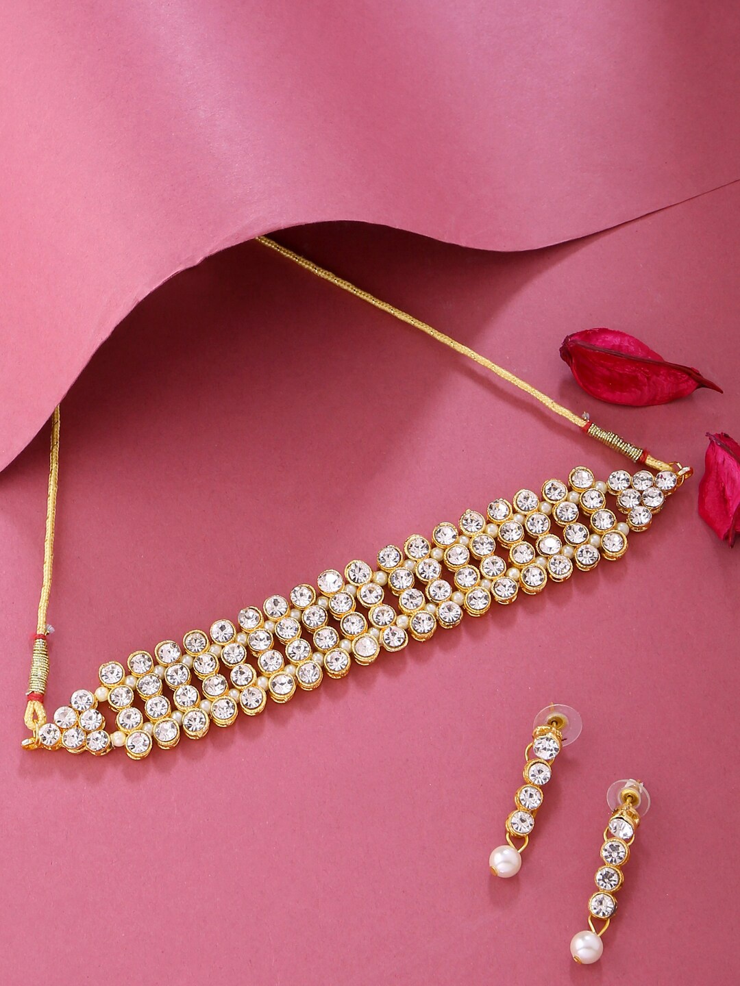 

VIRAASI Women Gold-Plated White Stone Studded Choker Jewellery Set