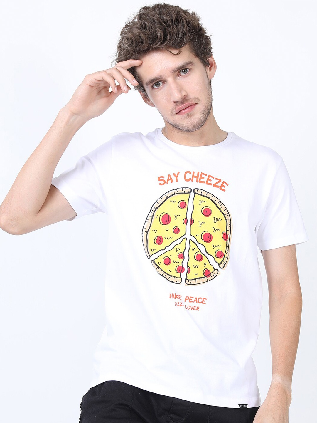 

KETCH Men White Typography Printed Cotton Slim Fit T-shirt