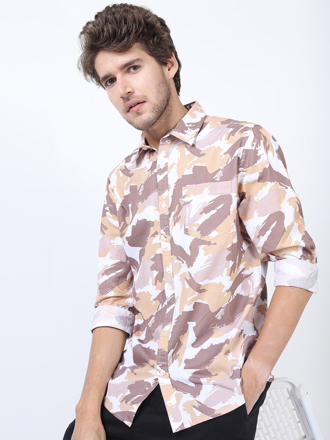 

KETCH Men Brown & White Slim Fit Printed Casual Shirt