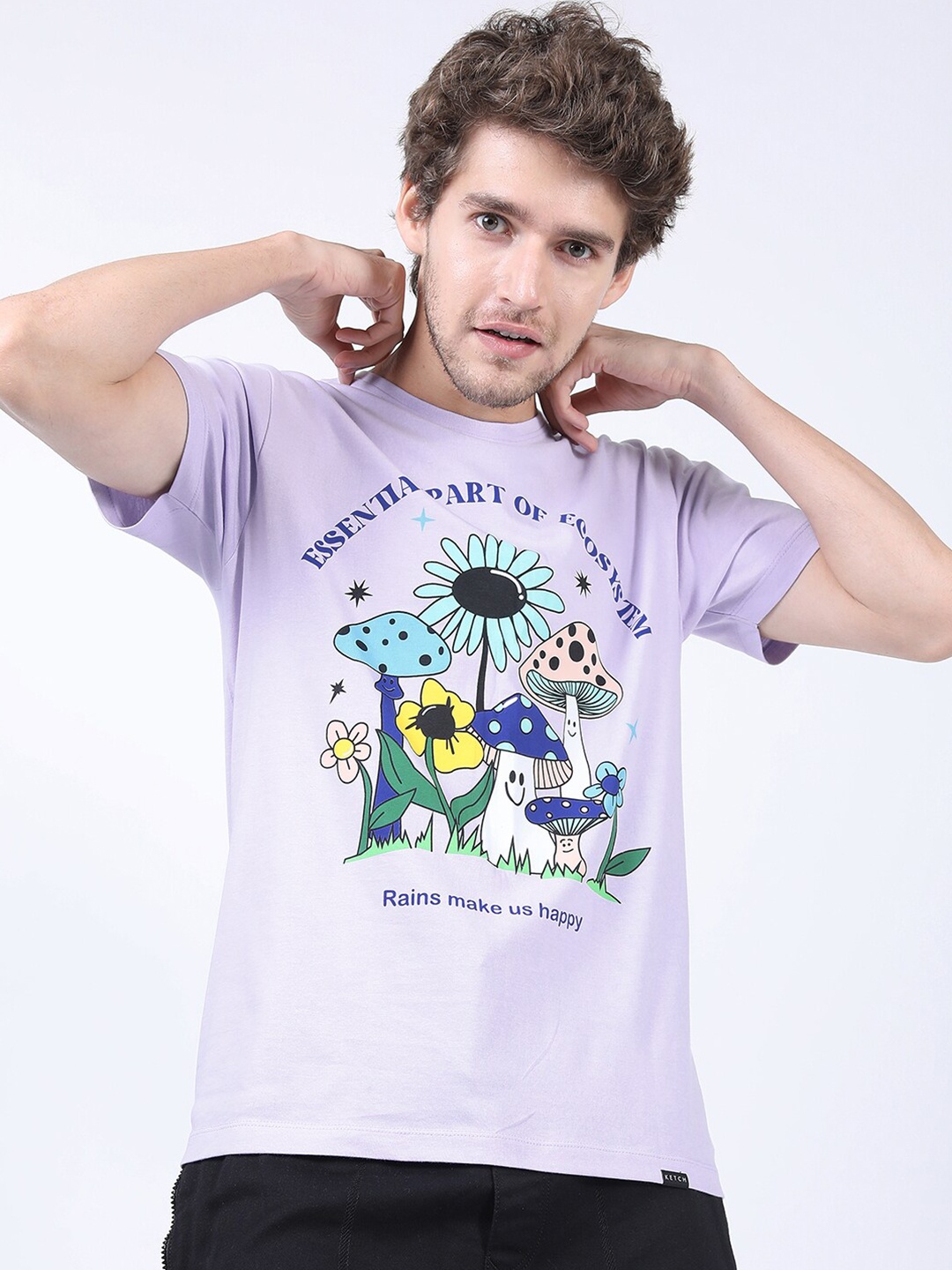 

KETCH Men Lavender Printed Cotton Slim Fit T-shirt