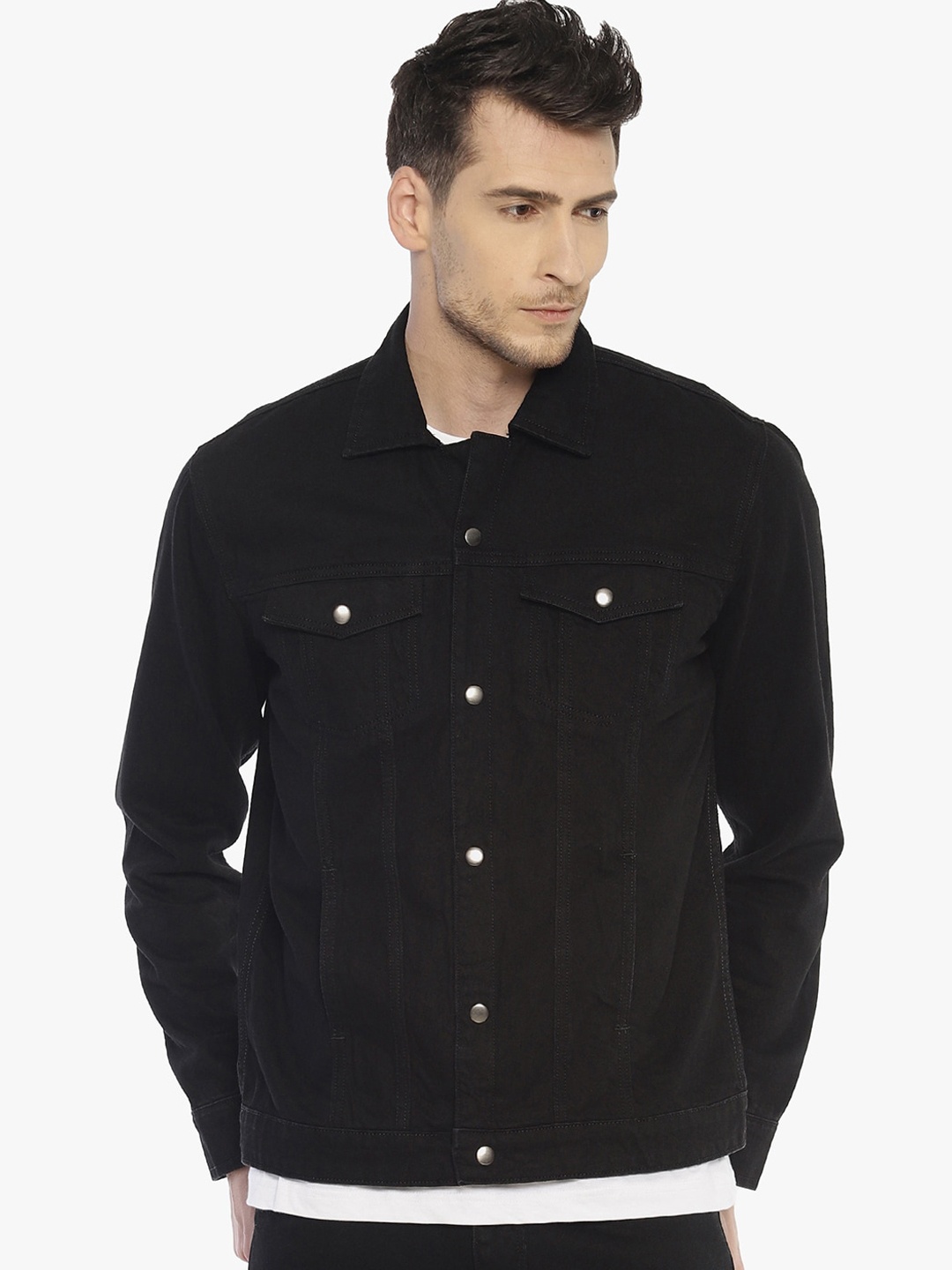 

Raa Jeans Men Black Solid Denim Jacket