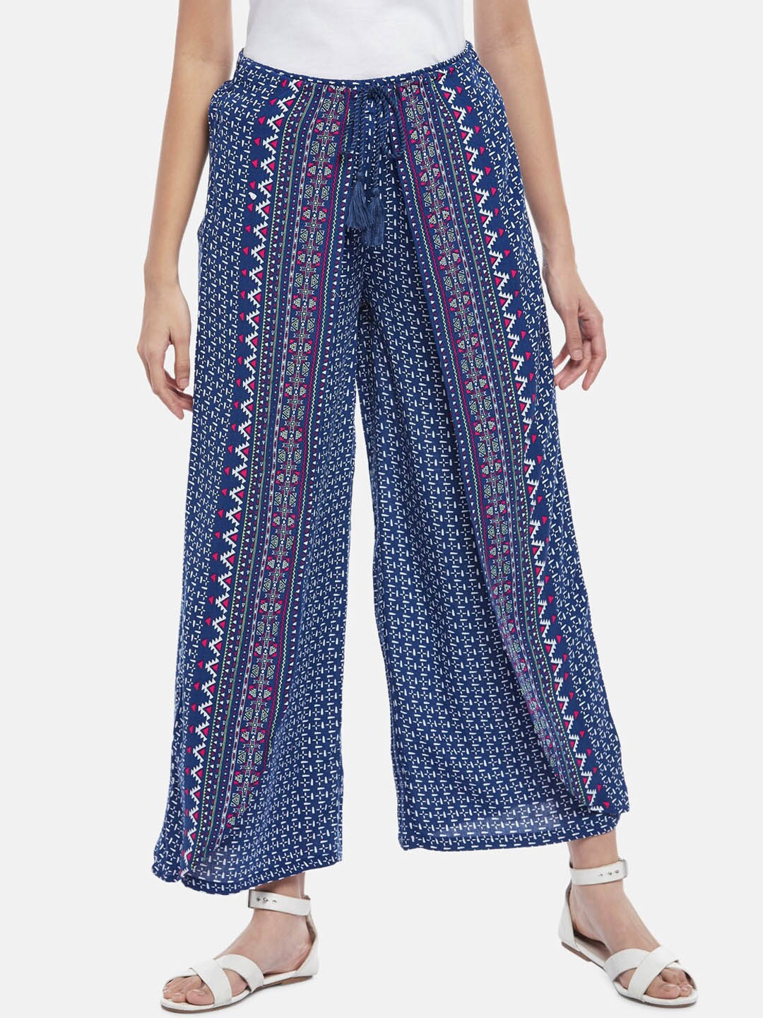 

People Women Navy Blue Printed Trousers