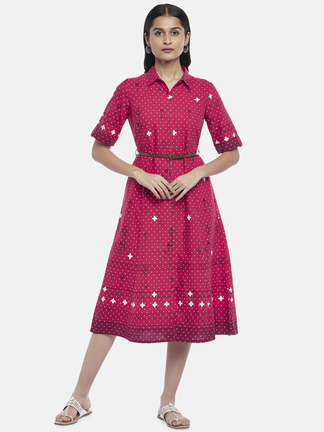 

AKKRITI BY PANTALOONS Pink Shirt Midi Dress