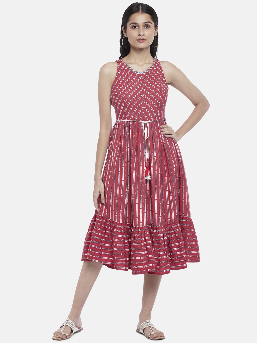 

People Women Red Conversational Midi Dress