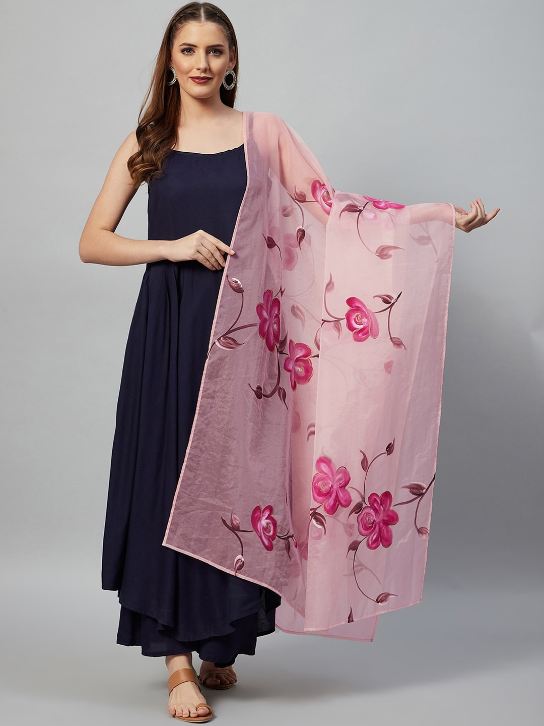 

InWeave Women Navy Blue Yoke Design Kurti with Palazzos & With Dupatta