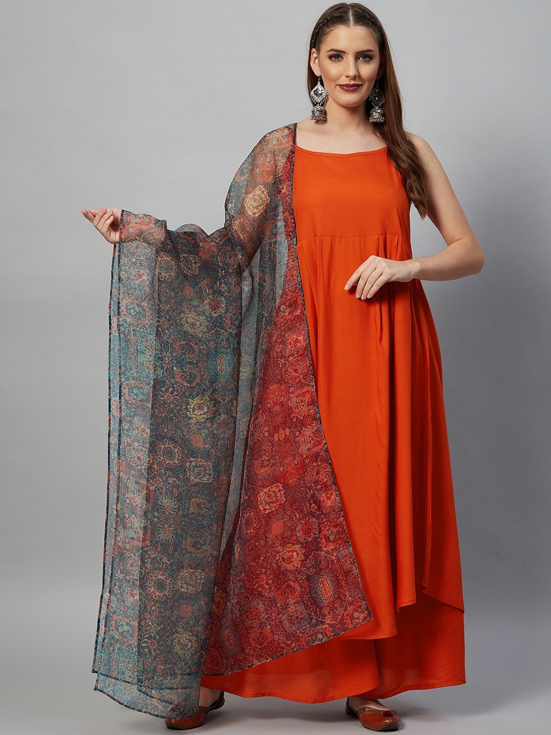 

InWeave Women Orange Kurta with Palazzos & With Dupatta