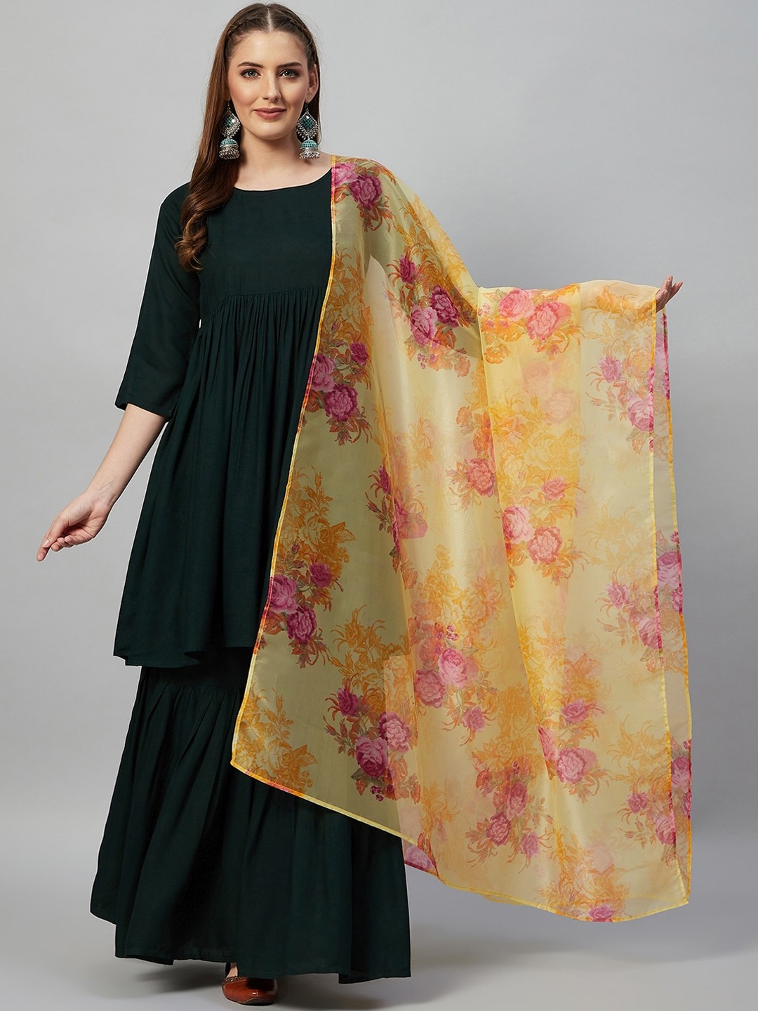 

InWeave Women Green Kurti With Sharara & Dupatta