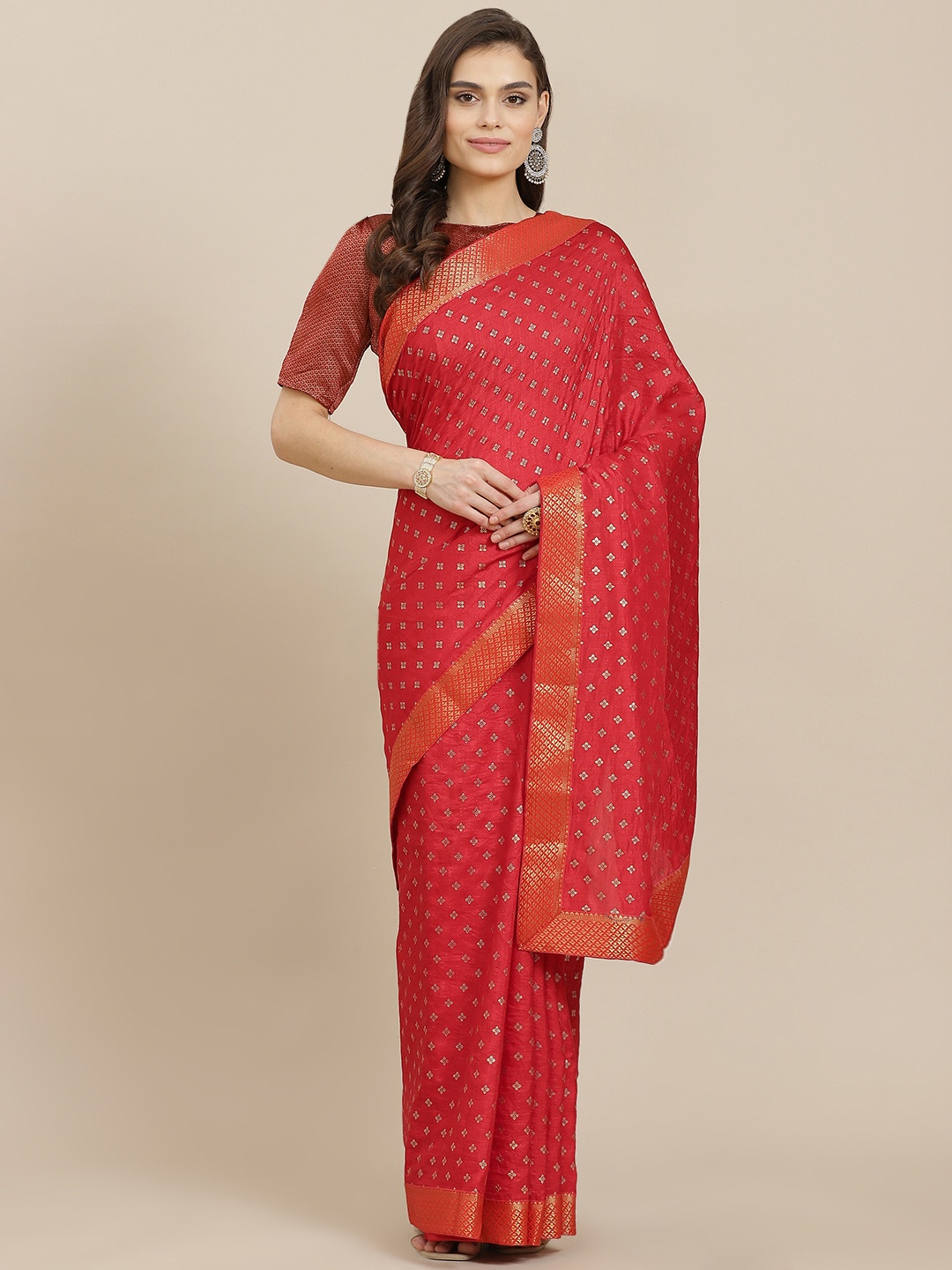 

Mitera Red & Golden Ethnic Motifs Art Silk Saree