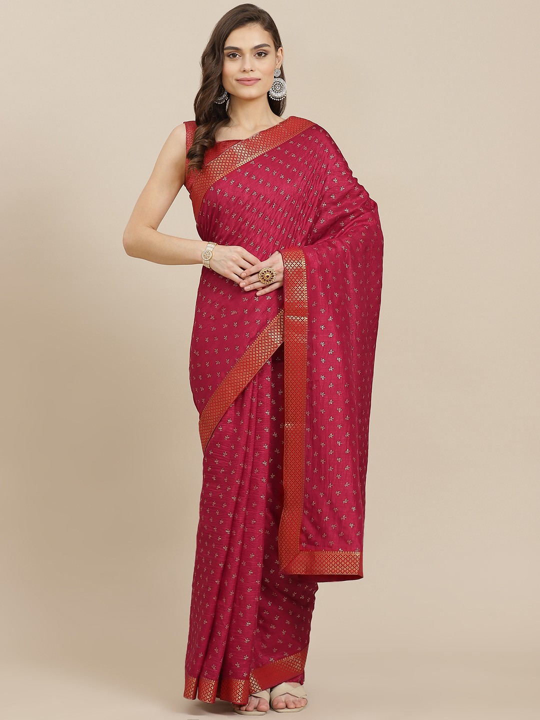 

Mitera Maroon Ethnic Motifs Art Silk Saree
