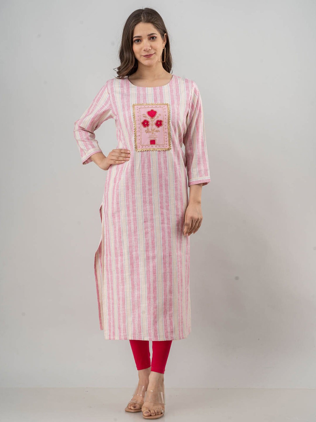 

FASHION DWAR Women Pink Floral Embroidered Cotton Kurta