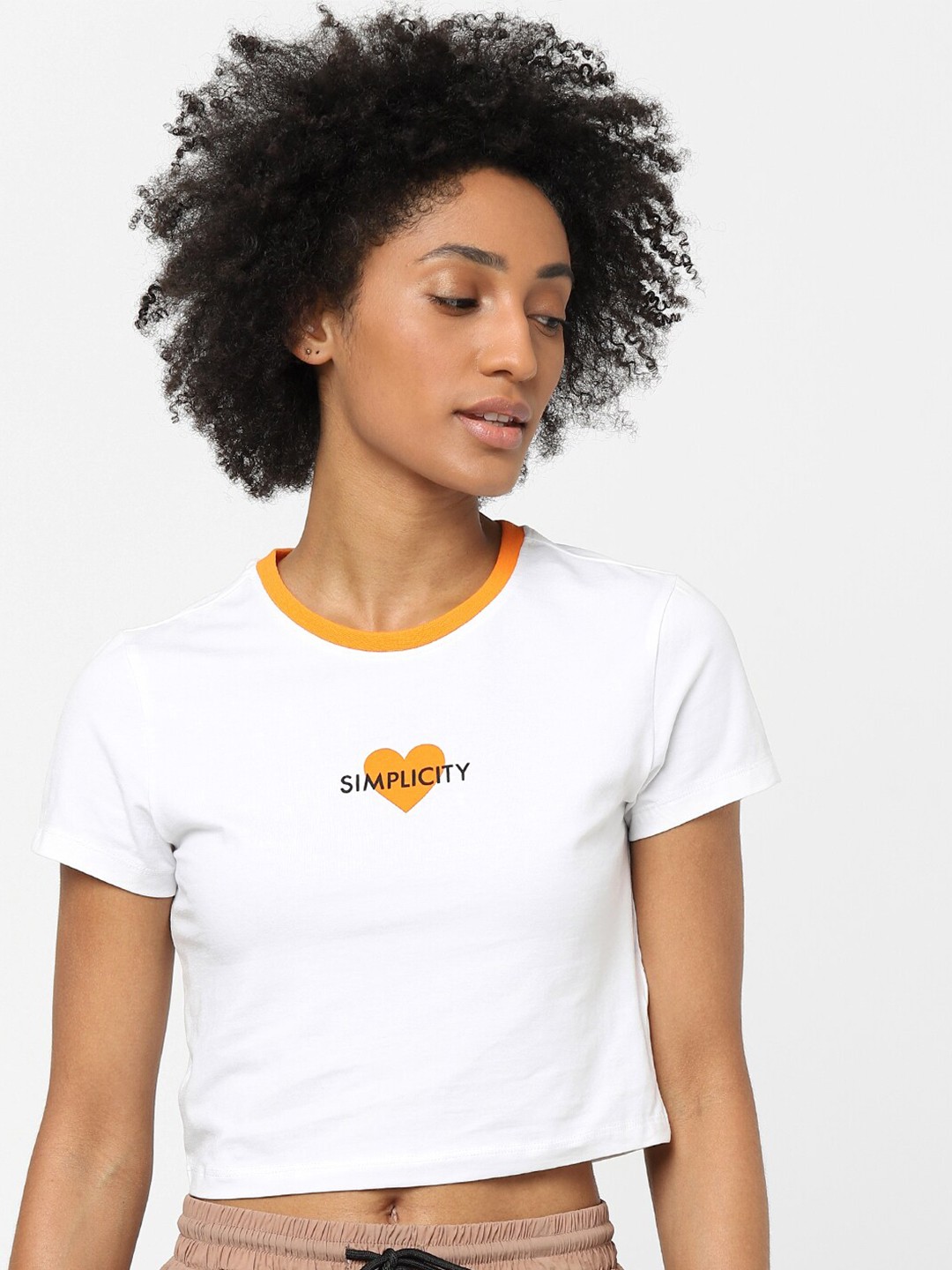 

ONLY Women White Cotton Crop T-shirt