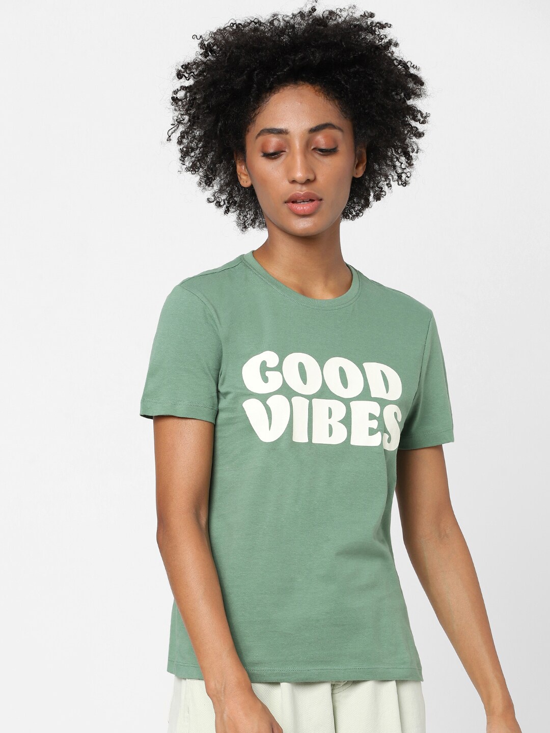 

ONLY Women Green Typography Printed T-shirt