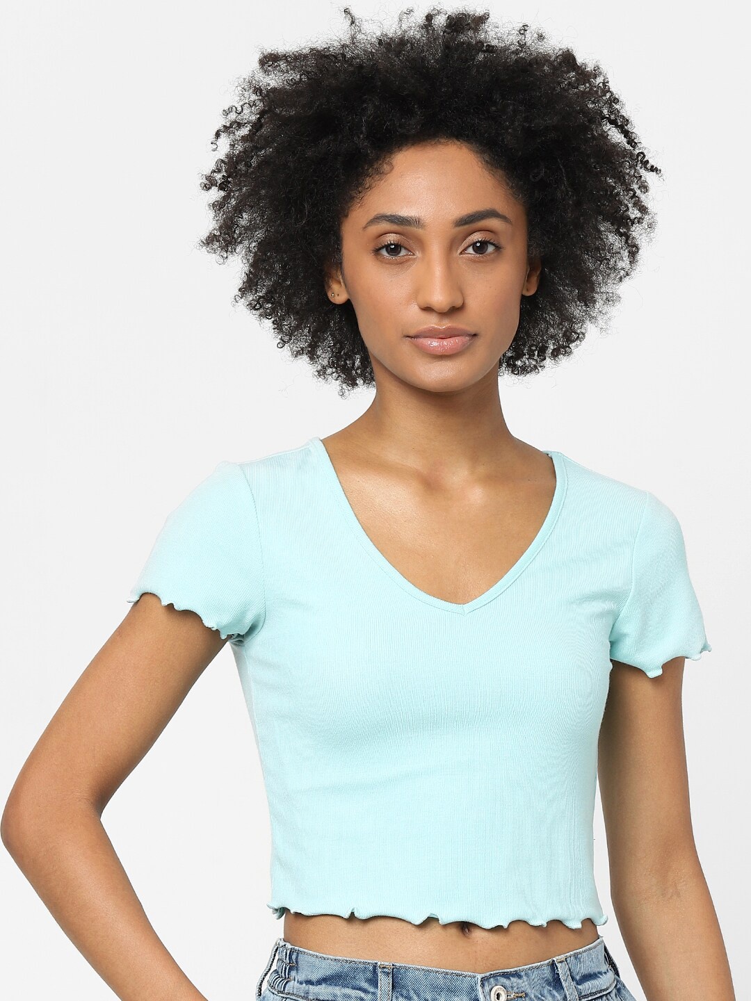 

ONLY Women Turquoise Blue Slim Fit T-shirt