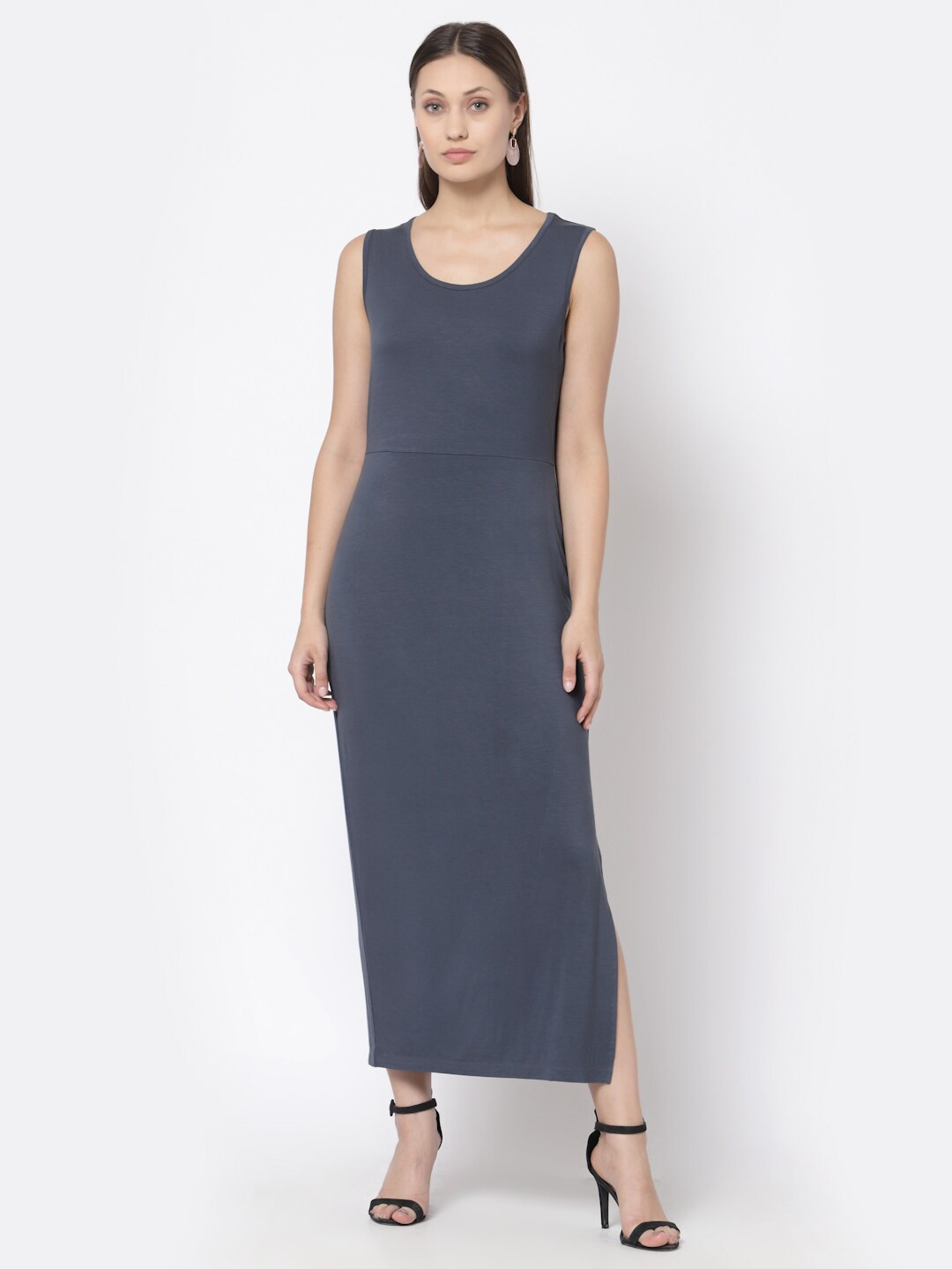 

YOONOY Women Grey Bodycon Cotton Maxi Dress