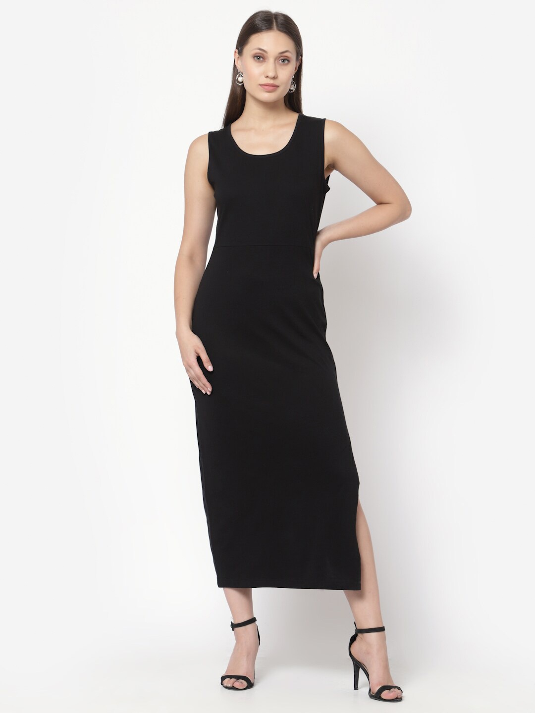 

YOONOY Women Black Bodycon Cotton Midi Dress