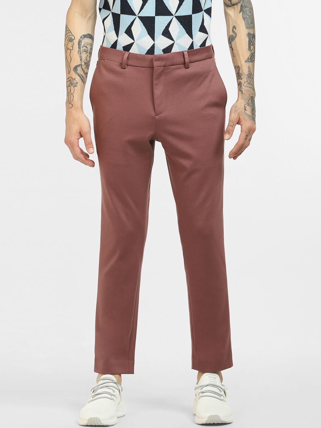 

Jack & Jones Men Rose Pink Slim Fit High-Rise Trousers