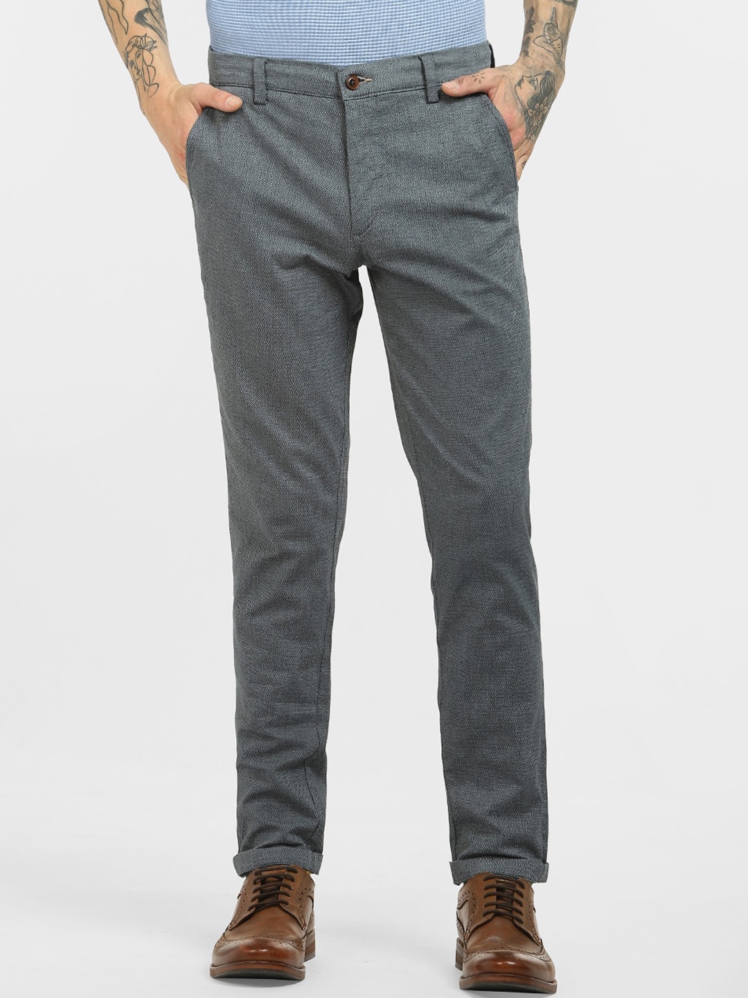 

Jack & Jones Men Grey Slim Fit Trousers