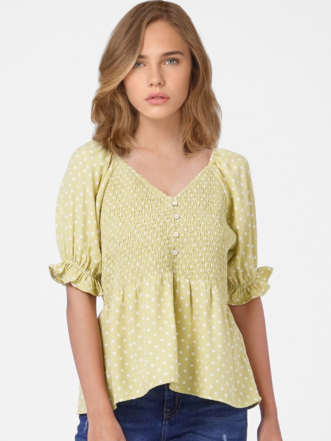 

ONLY Women Green Print Peplum Top