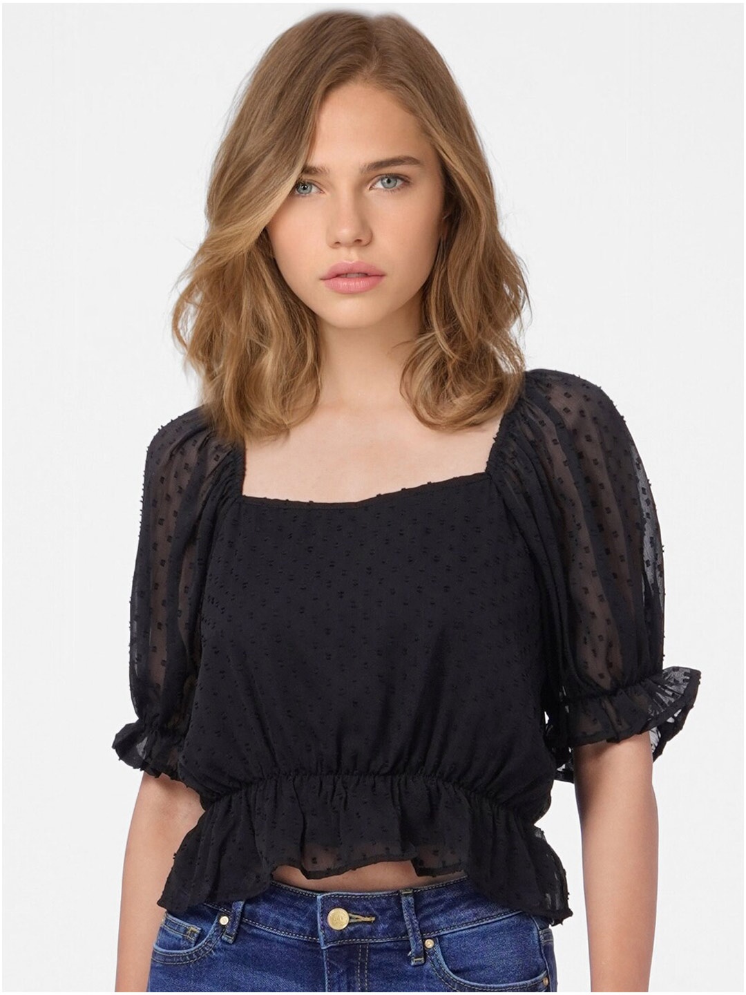 

ONLY Black Blouson Crop Top