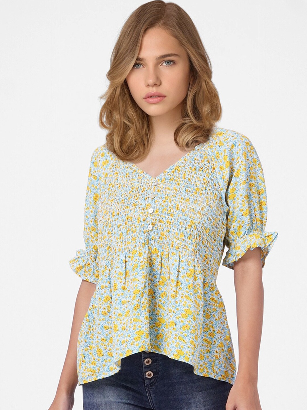 

ONLY Women Beige Floral Printed Top