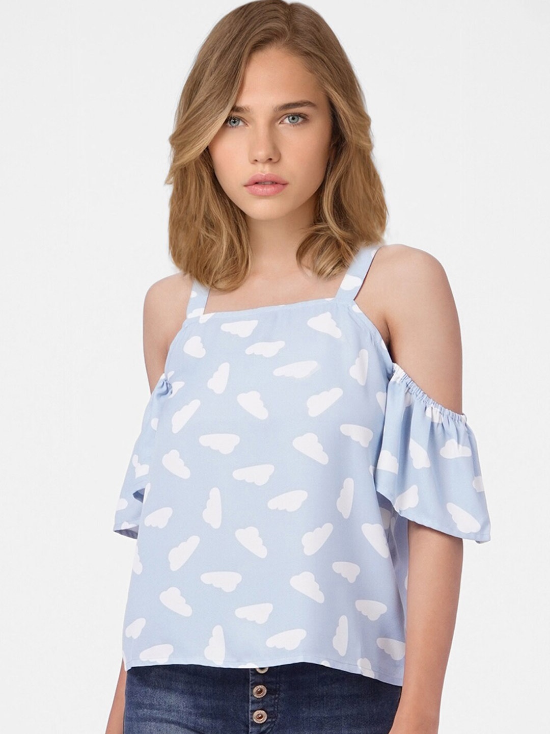 

ONLY Blue & White Geometric Print Top