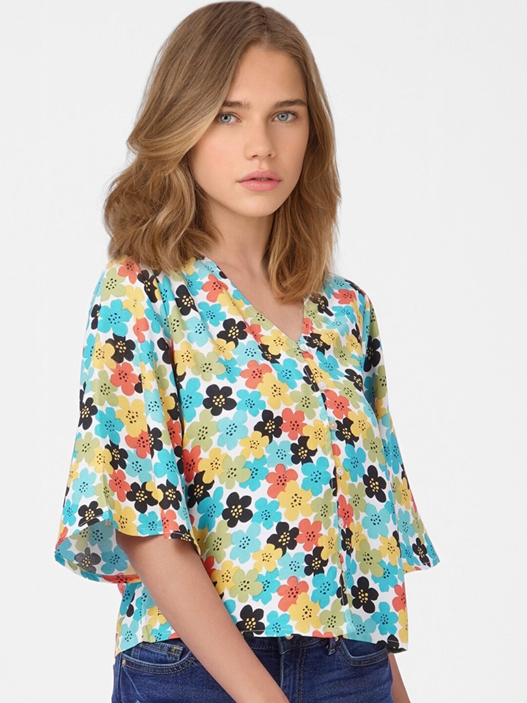 

ONLY White & Blue Floral Print Top