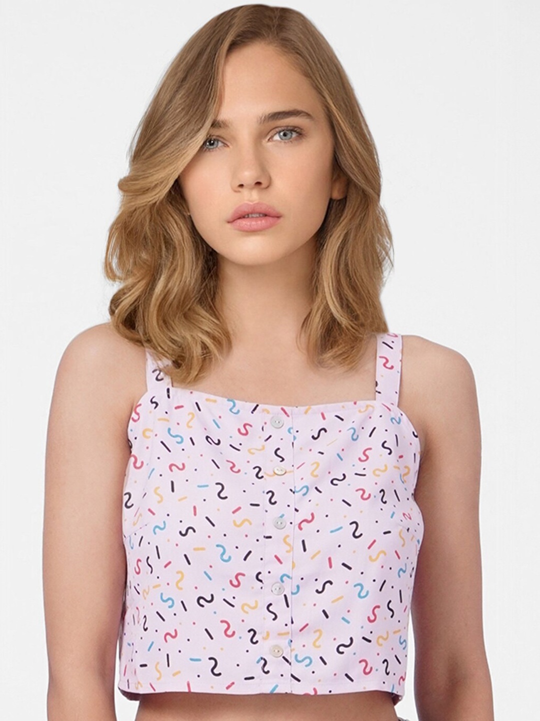 

ONLY Women Pink Geometric Print Crop Top