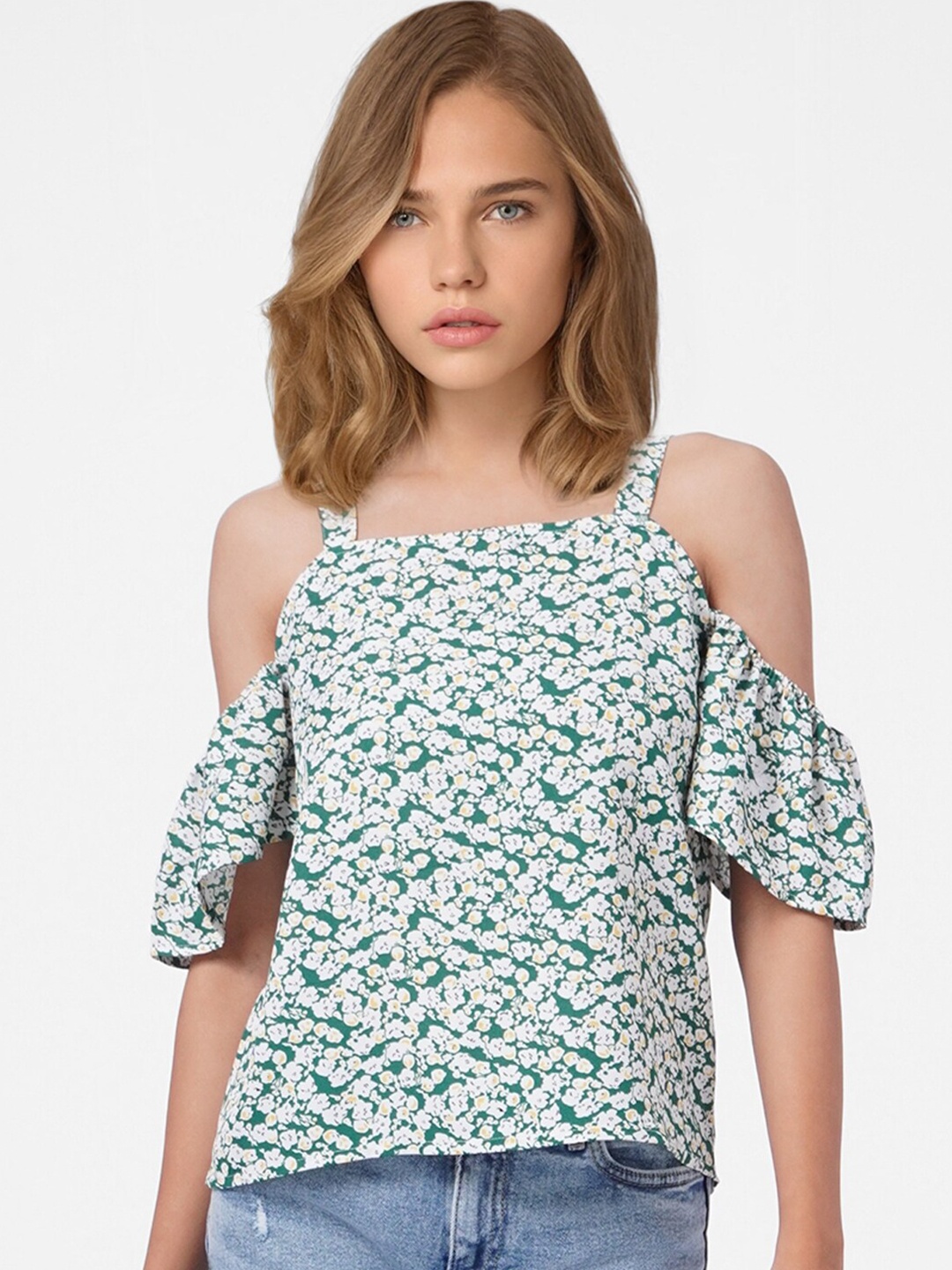 

ONLY Green Floral Print Top