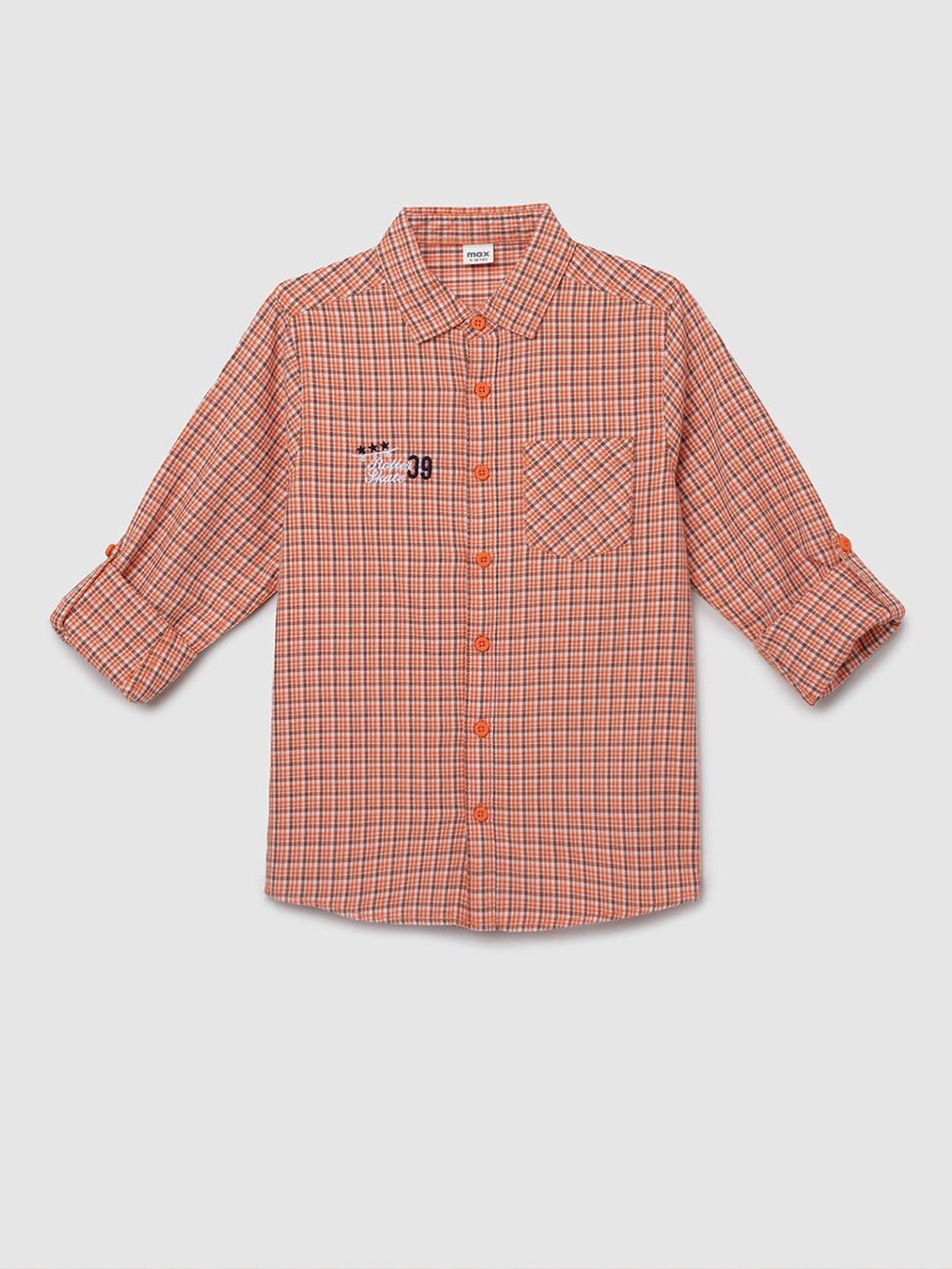 

max Boys Orange Checked Cotton Casual Shirt