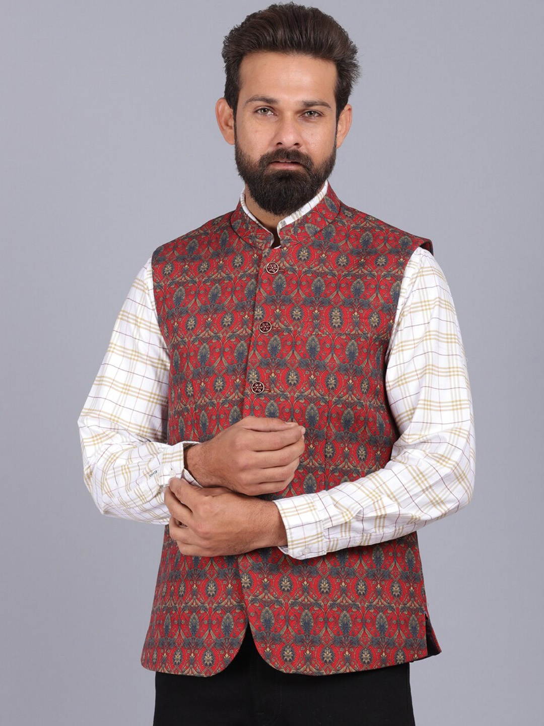 

CANOE Men Maroon Printed Waist Coat