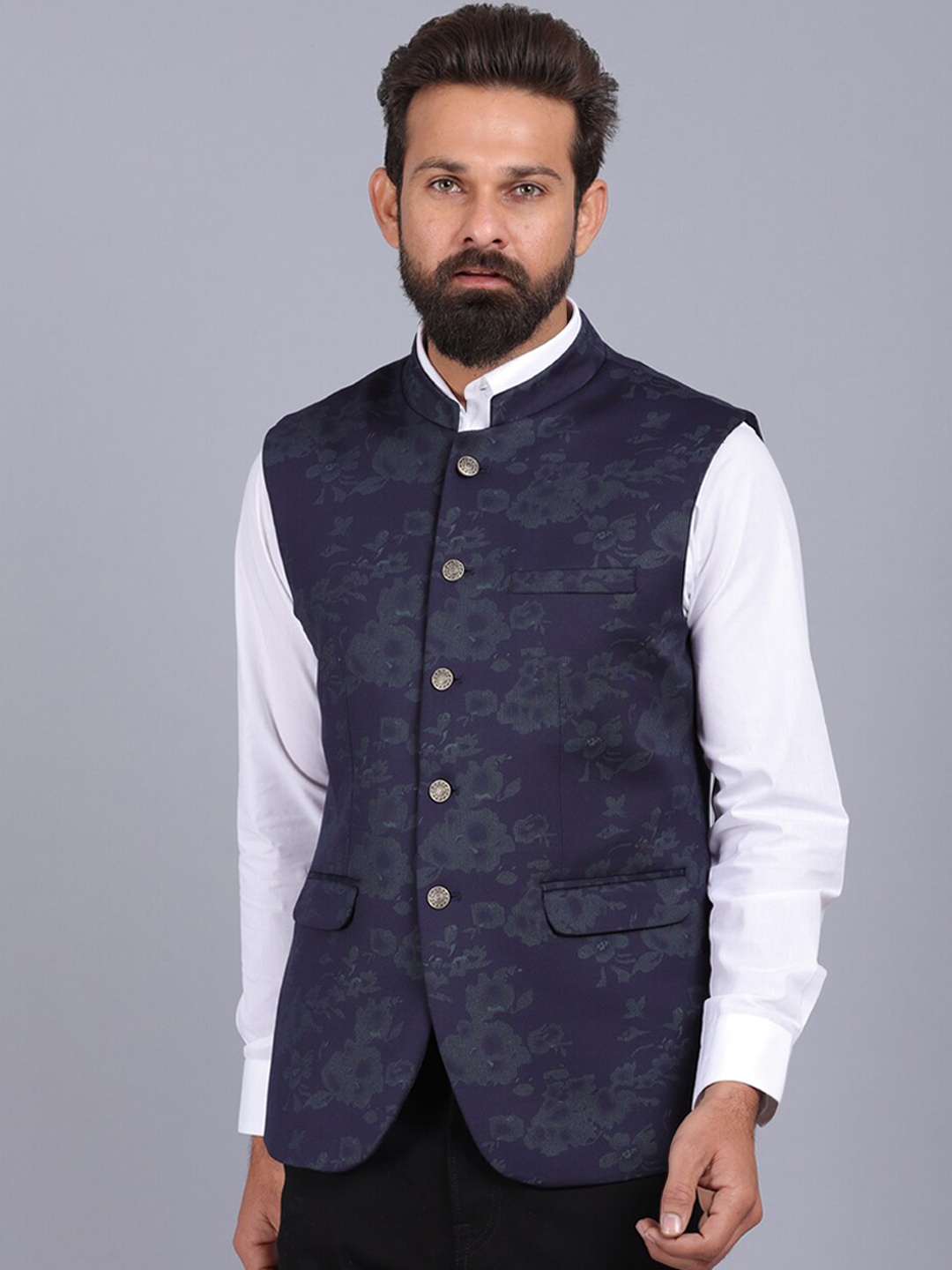 

CANOE Men Navy Blue Formal Waist Coat