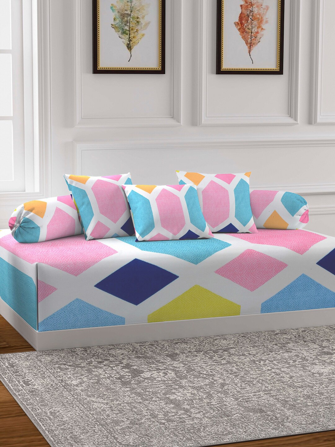 

KLOTTHE Pink & Blue Printed Diwan Set