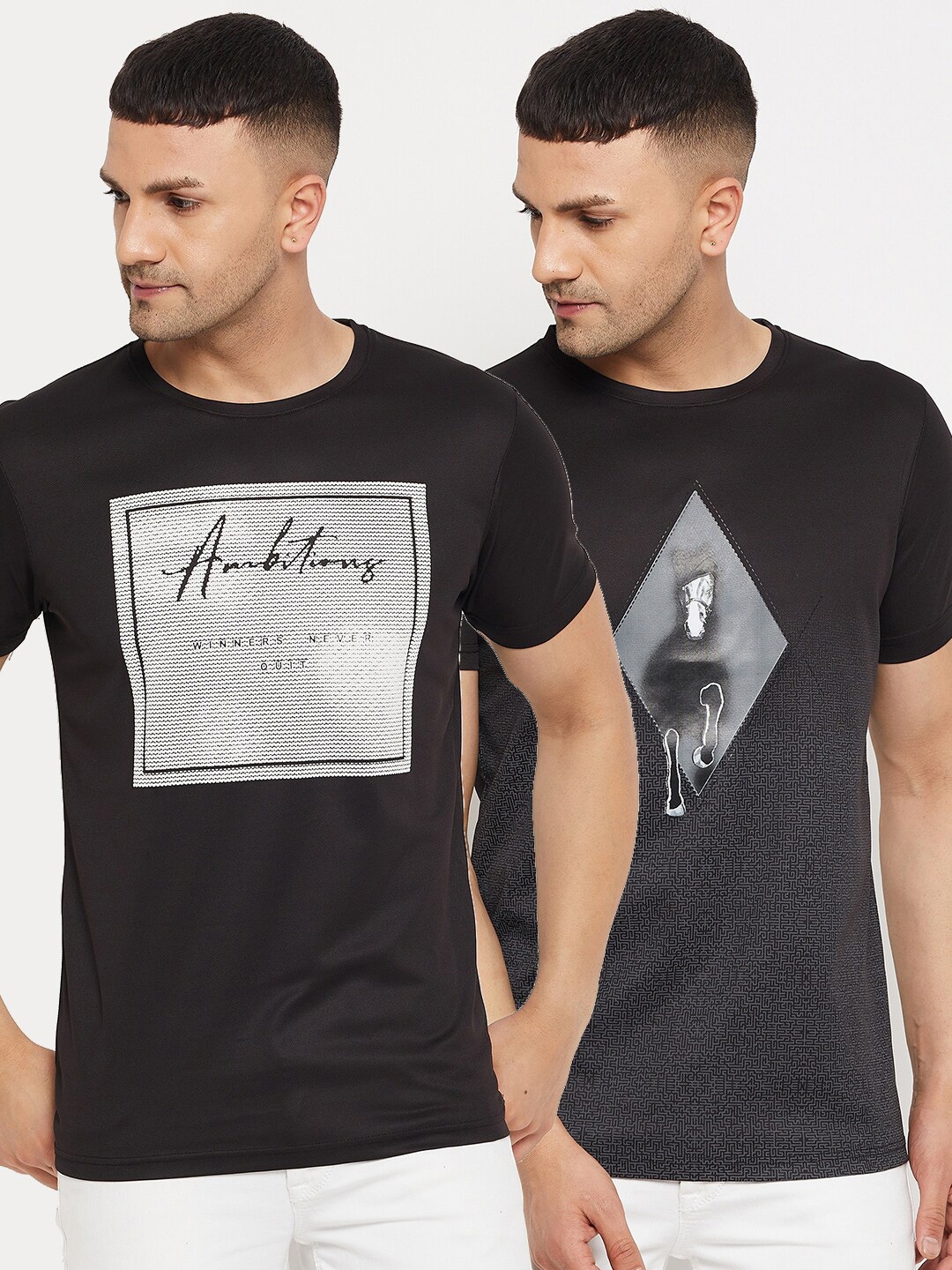 

Parcel Yard Men Black Typography Set Of 2 Printed Cotton T-shirt