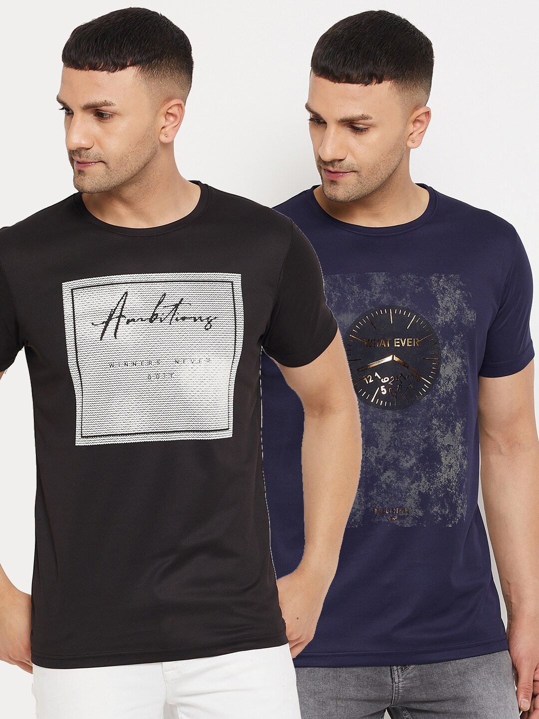 

Parcel Yard Men Black & Navy Blue Pack Of 2 Printed T-shirt