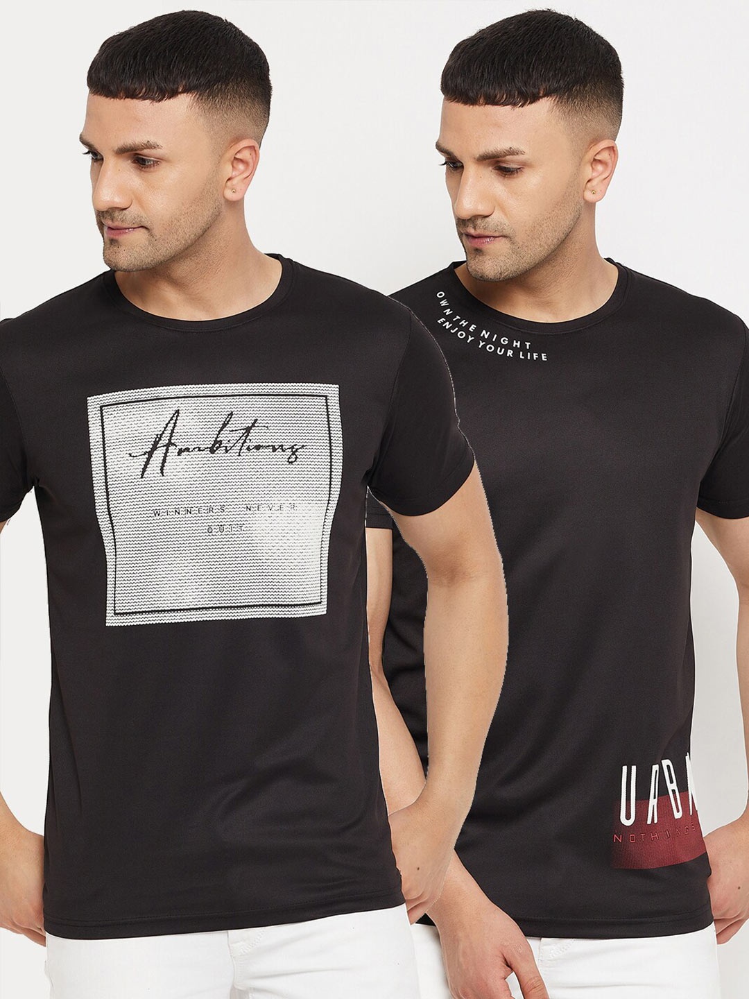 

Parcel Yard Men Black & White Typography Set Of 2 Printed Cotton T-shirt