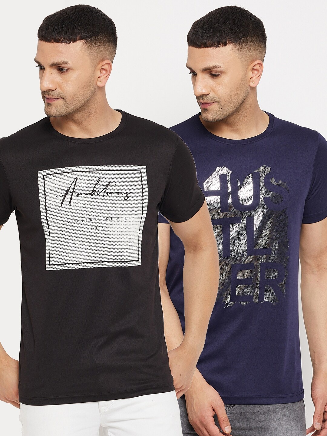 

Parcel Yard Men Black & Navy Blue Pack Of 2 Printed T-shirt
