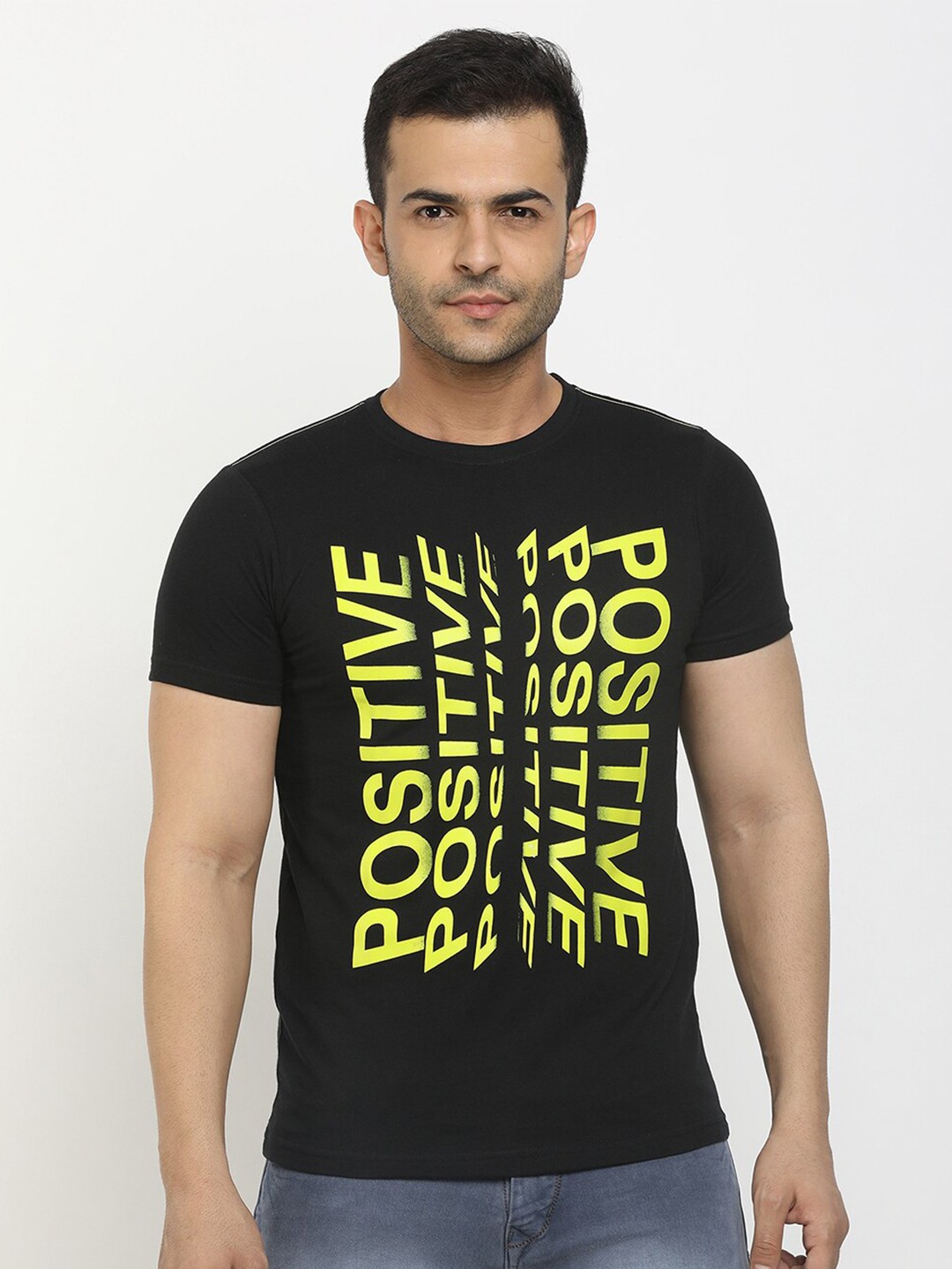 

V-Mart Men Black Typography Printed Cotton Slim Fit T-shirt
