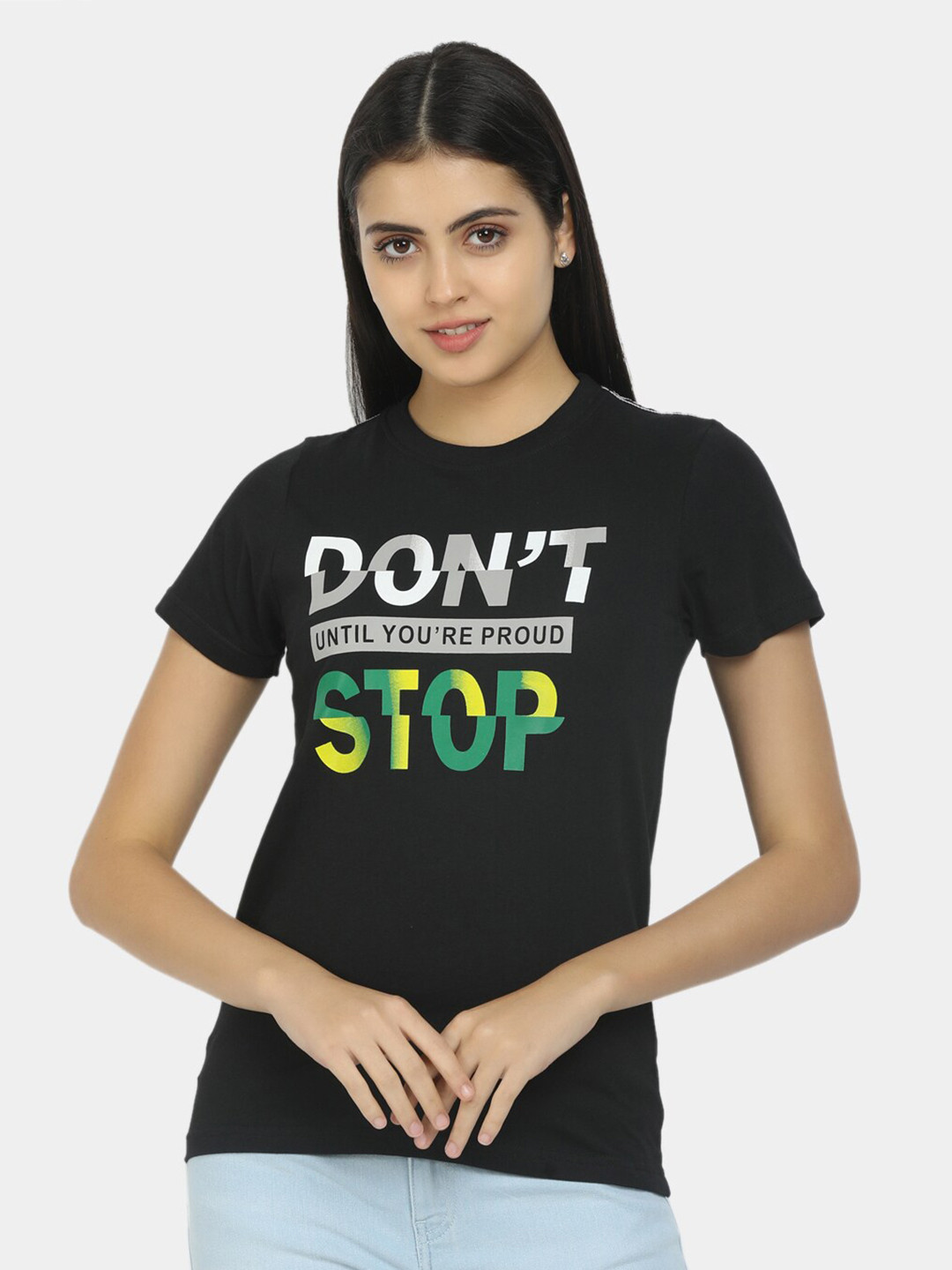 

V-Mart Men Black Typography Printed Slim Fit Cotton T-shirt