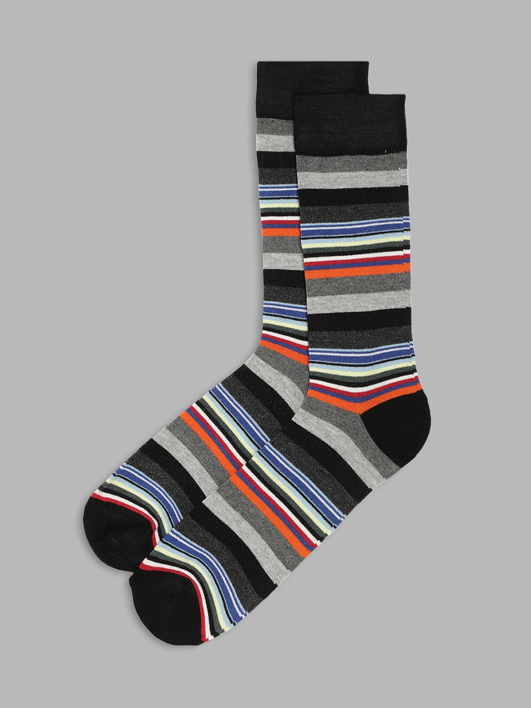 

LINDBERGH Men Navy Blue & Grey Striped Bamboo Calf-Length Socks