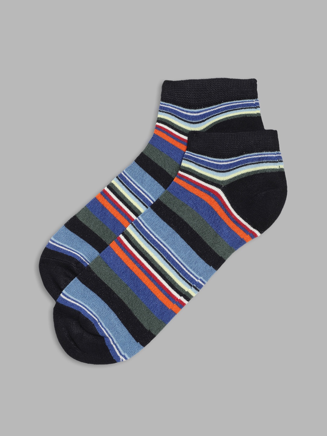 

LINDBERGH Men Pack Of 2 Navy Blue & Grey Striped Ankle Length Socks