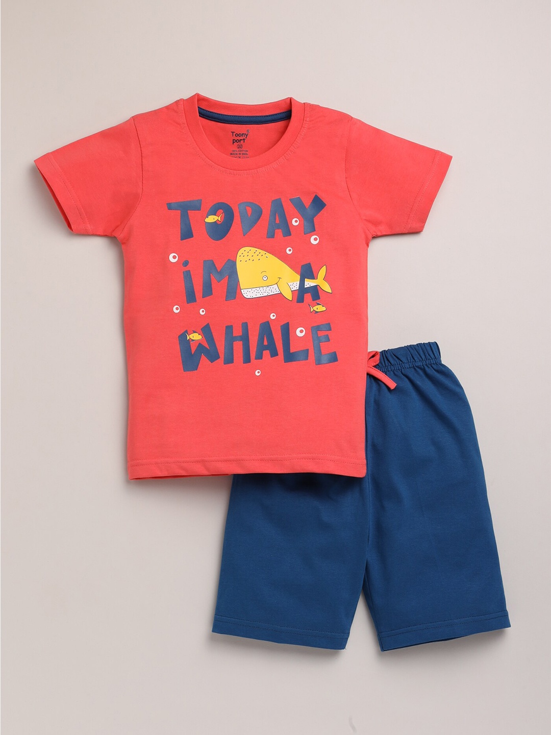 

Toonyport Boys Orange & Blue Printed T-shirt with Shorts