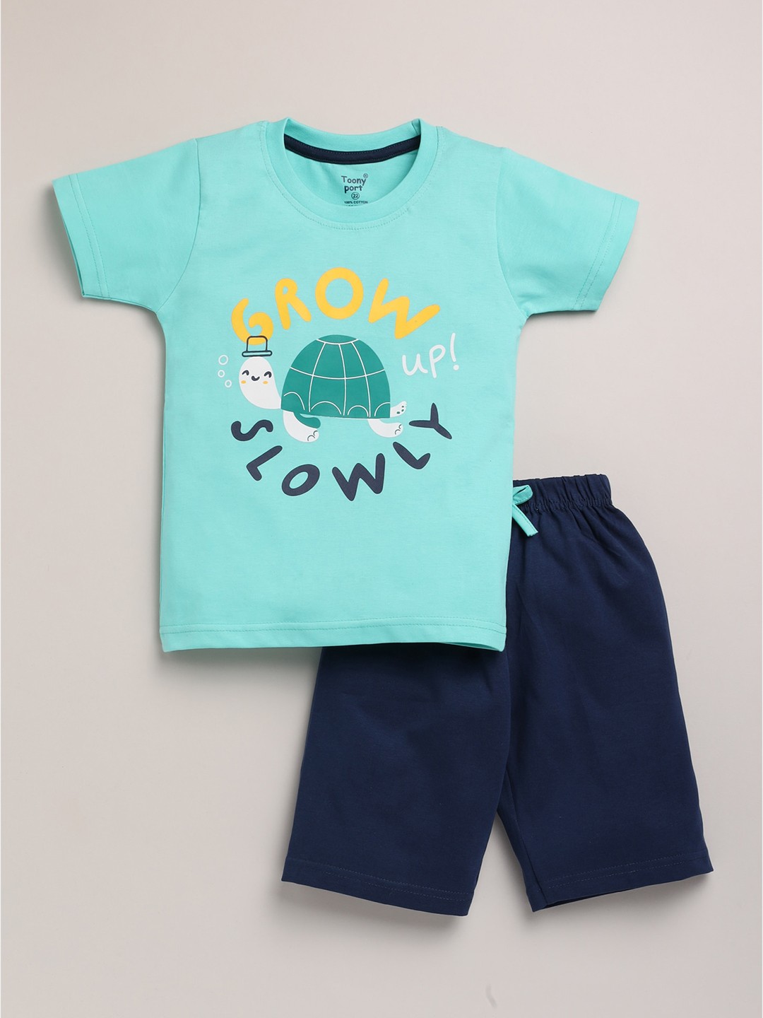 

Toonyport Boys Blue Printed Pure Cotton T-shirt with Shorts