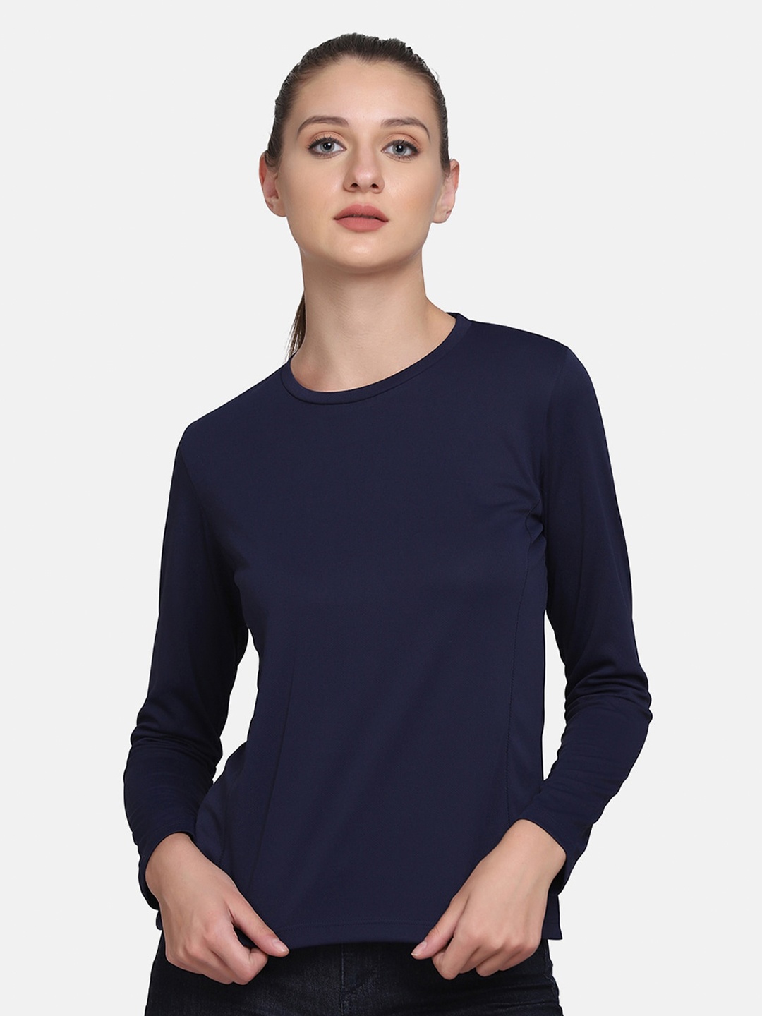 

PERFKT-U Women Navy Blue Antimicrobial Running T-shirt